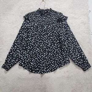 Torrid Top Women's 1 Black White Ruffle Mock Neck Sheer Geometric Career Casual